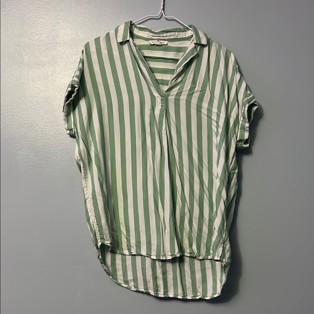 Green and White Striped Blouse